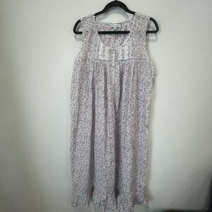 Eileen West Nightgown Women's Sz Xl Pink Floral Long Gown Ruffle Cotton W/ Lace